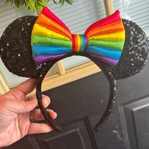 Disney Black Sequin Ears with Rainbow Bow